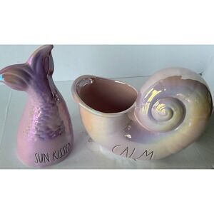 Rae Dunn Mermaid Tail Shell Planter Set Iridescent Sun Kissed Calm Coastal Decor